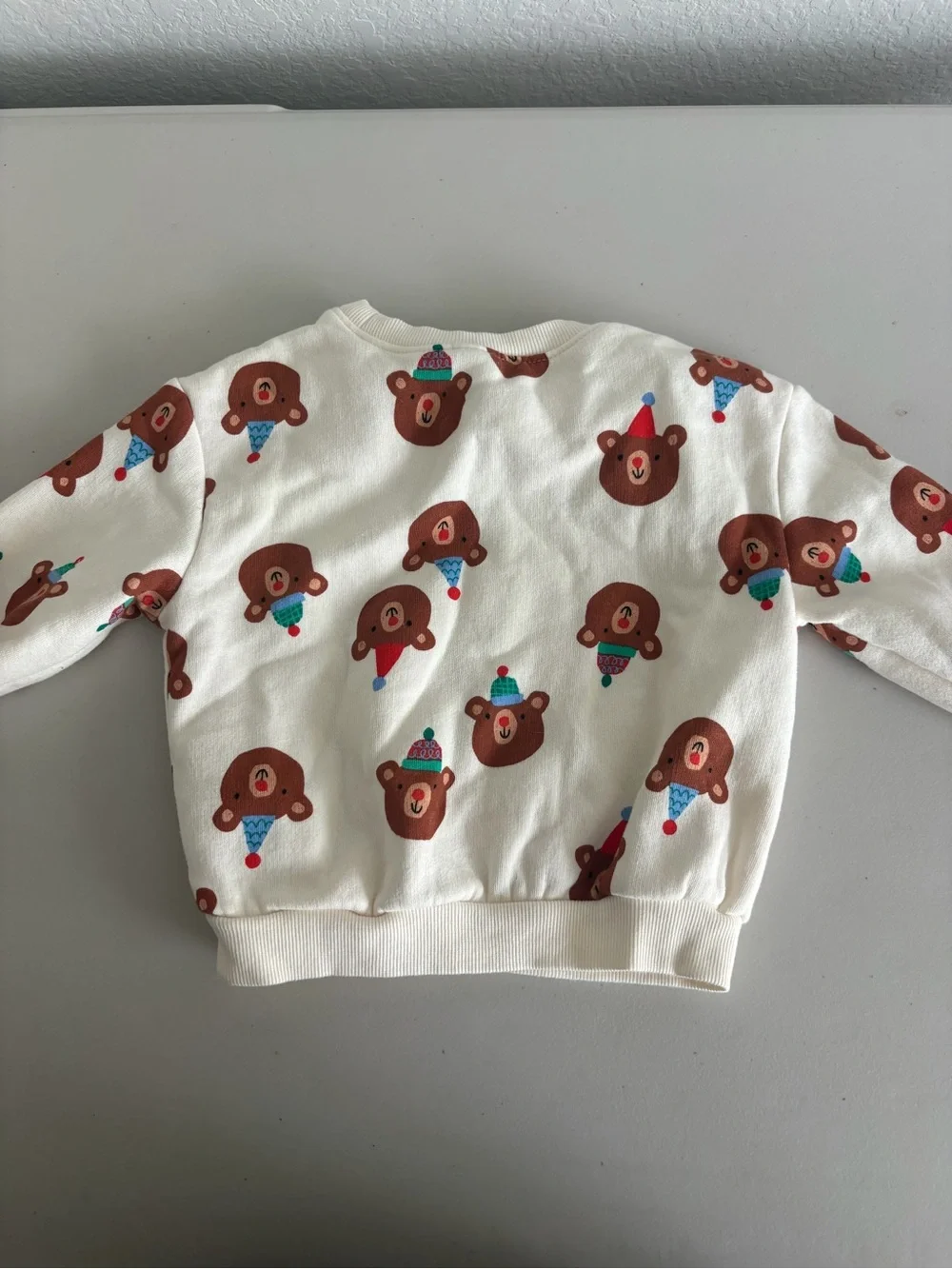 Old Navy White Kids Bear Face Pullover Sweatshirt with Brown & Teal Accents